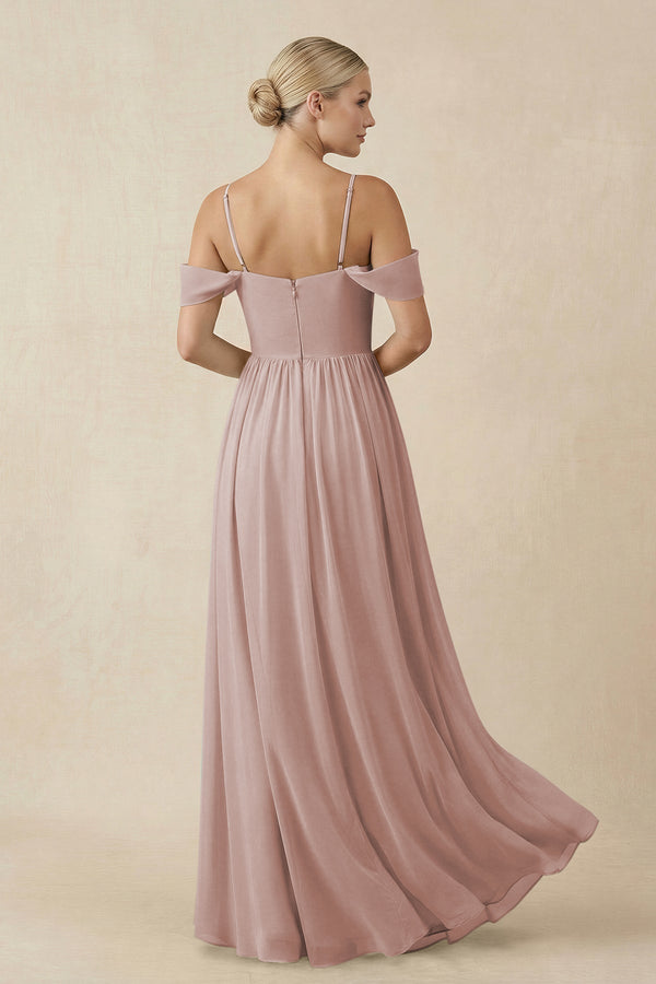 Off - the - Shoulder Sweetheart A - Line Chiffon Bridesmaid Dress in Toffee - KissProm Bridesmaid Dresses