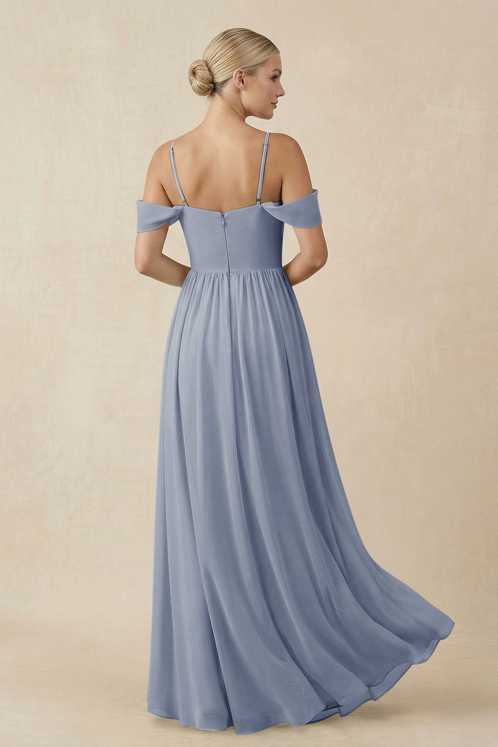 Off - the - Shoulder Sweetheart A - Line Chiffon Bridesmaid Dress in Twilight - KissProm Bridesmaid Dresses