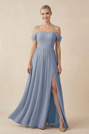 Off - the - Shoulder Sweetheart A - Line Chiffon Bridesmaid Dress in Twilight - KissProm Bridesmaid Dresses