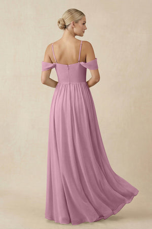 Off - the - Shoulder Sweetheart A - Line Chiffon Bridesmaid Dress in Vintage Mauve - KissProm Bridesmaid Dresses