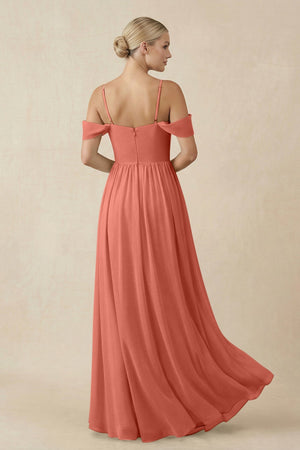 Off - the - Shoulder Sweetheart A - Line Chiffon Bridesmaid Dress in Wild Rose - KissProm Bridesmaid Dresses