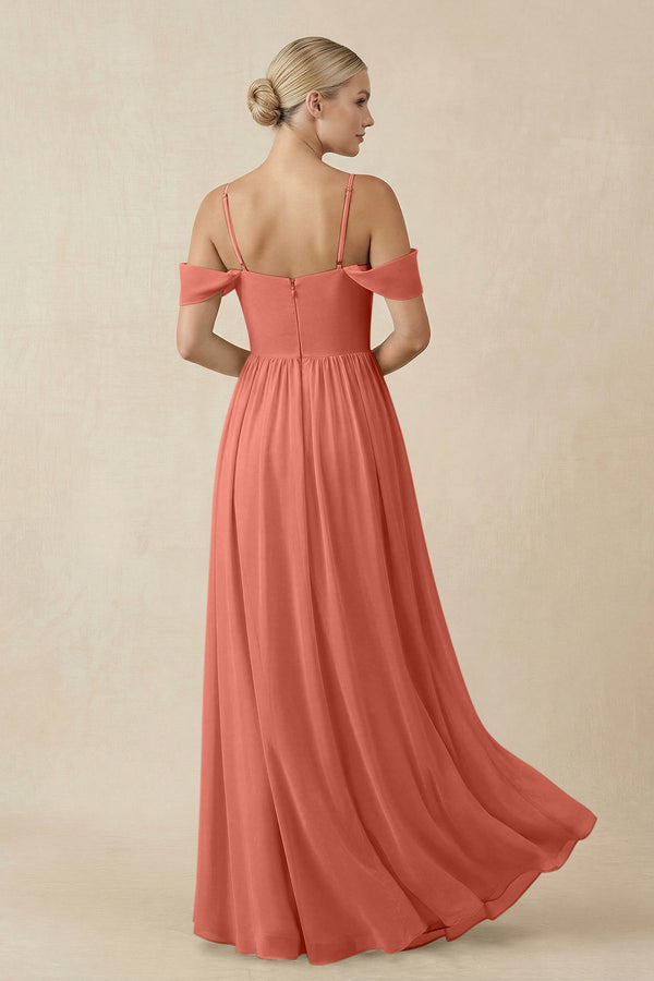 Off - the - Shoulder Sweetheart A - Line Chiffon Bridesmaid Dress in Wild Rose - KissProm Bridesmaid Dresses