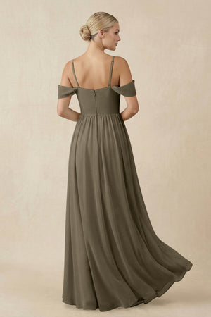 Off - the - Shoulder Sweetheart A - Line Chiffon Bridesmaid Dress in Willow Green - KissProm Bridesmaid Dresses