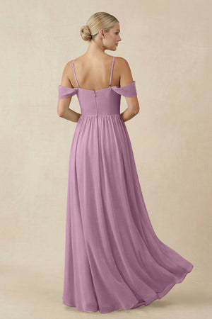 Off - the - Shoulder Sweetheart A - Line Chiffon Bridesmaid Dress in Wisteria - KissProm Bridesmaid Dresses