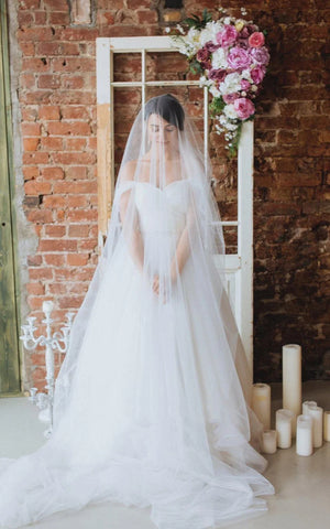 Off-The-Shoulder Tulle Ball Gown Sweep Train Dress
