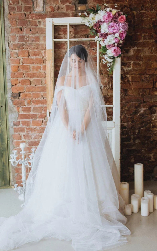 Off-The-Shoulder Tulle Ball Gown Sweep Train Dress