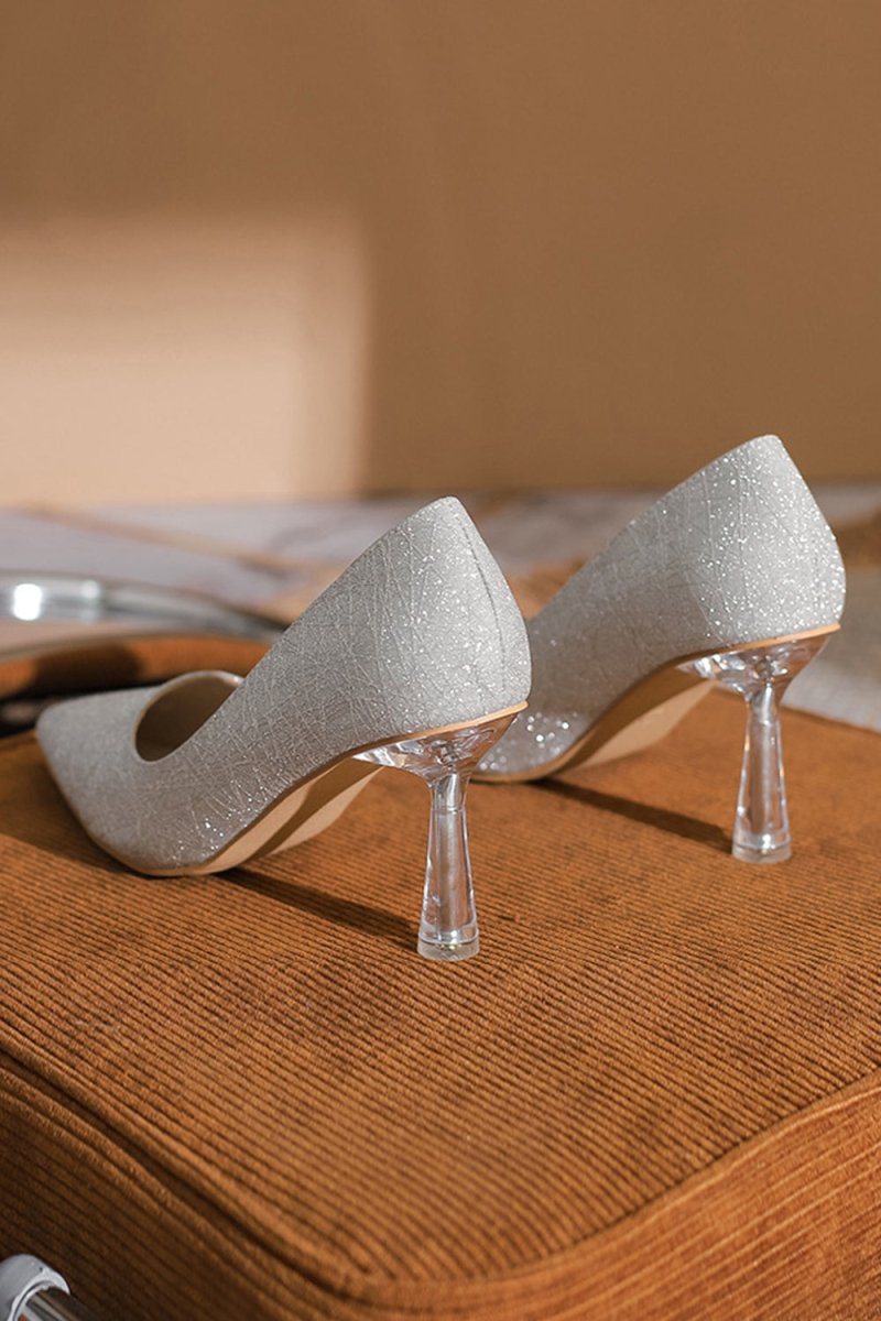 Office Shoes Microfiber Leather Close Toe Stiletto Heel With Sparkling Glitter - KissProm