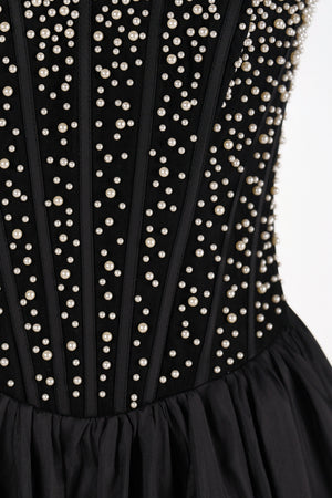 Olira | Black - Strapless A Line Satin Ruffles Homecoming Dresses With Pearls