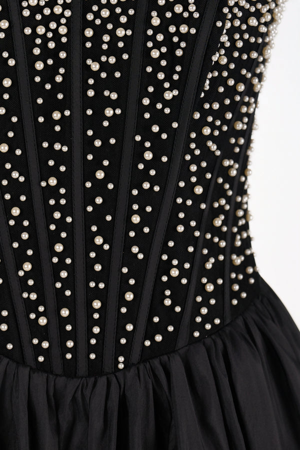 Olira | Black - Strapless A Line Satin Ruffles Homecoming Dresses With Pearls
