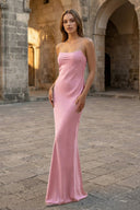 Yellow Spaghetti Straps Sheath Satin Lace Up Long Prom Dresses - KissProm