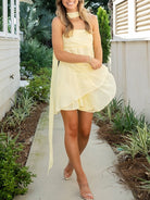 Olyra |  Yellow - A Line Strapless Chiffon Homecoming  Dresses With Scarf