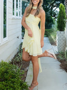 Olyra |  Yellow - A Line Strapless Chiffon Homecoming  Dresses With Scarf
