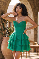 Emerald A-Line Sweetheart Corset Ruffle Homecoming & Cocktail Dresses With Applique - KissProm
