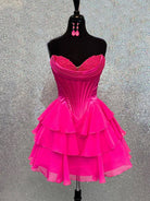 Olyssia | Fuchsia - A-Line Sweetheart Corset Ruffle Homecoming Dress With Applique