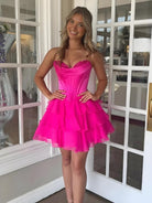 Olyssia | Fuchsia - A-Line Sweetheart Corset Ruffle Homecoming Dress With Applique