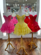 Olyssia | Red - A-Line Sweetheart Corset Ruffle Homecoming Dress With Applique