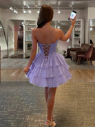 Olyssia | Lilac - A-Line Sweetheart Corset Ruffle Homecoming Dress With Applique