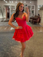 Olyssia | Red - A-Line Sweetheart Corset Ruffle Homecoming Dress With Applique