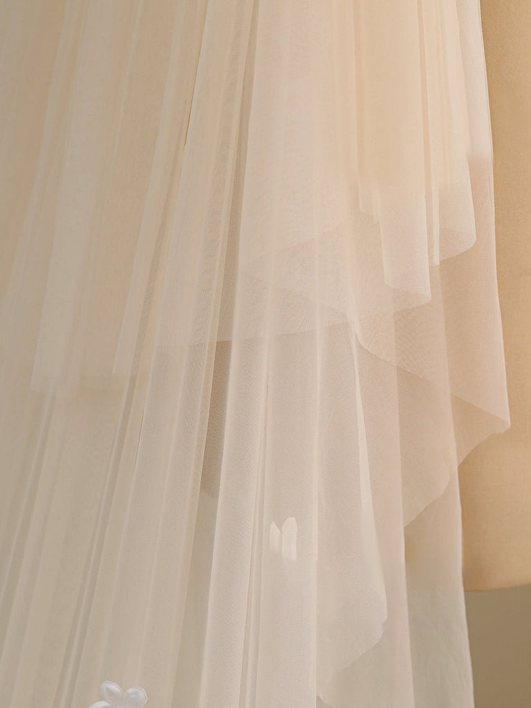 Ombre Champagne Floral Lace Ivory Cathedral Veil with Blusher Bridal Veil Wedding Veil - KissProm