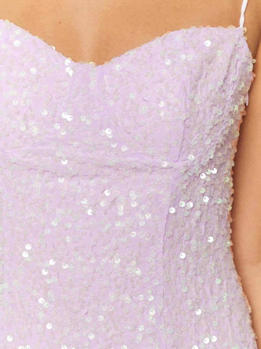Omia | Lilac - Spaghetti Straps A Line Sequins Short Homecoming Dresses - KissProm