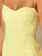 Omia | Yellow - Spaghetti Straps A Line Sequins Short Homecoming Dresses - KissProm