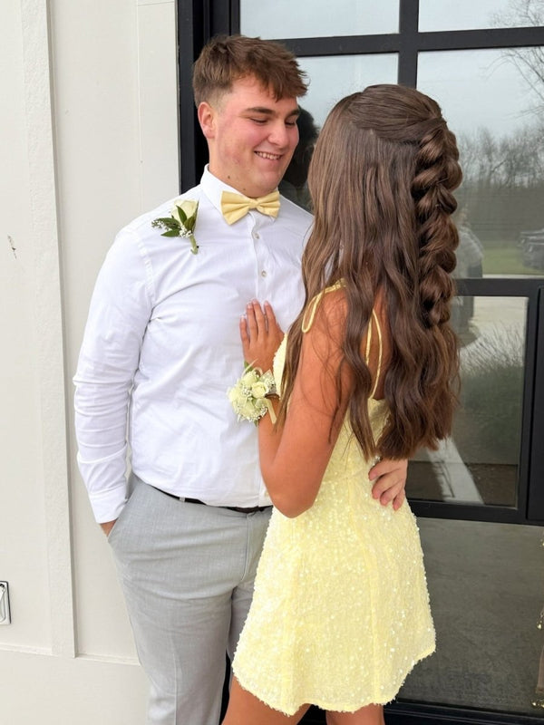 Yellow Sweetheart  A Line Sequins Short Homecoming Dresses - KissProm