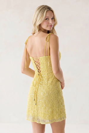 Yellow Sweetheart  A Line Sequins Short Homecoming Dresses - KissProm