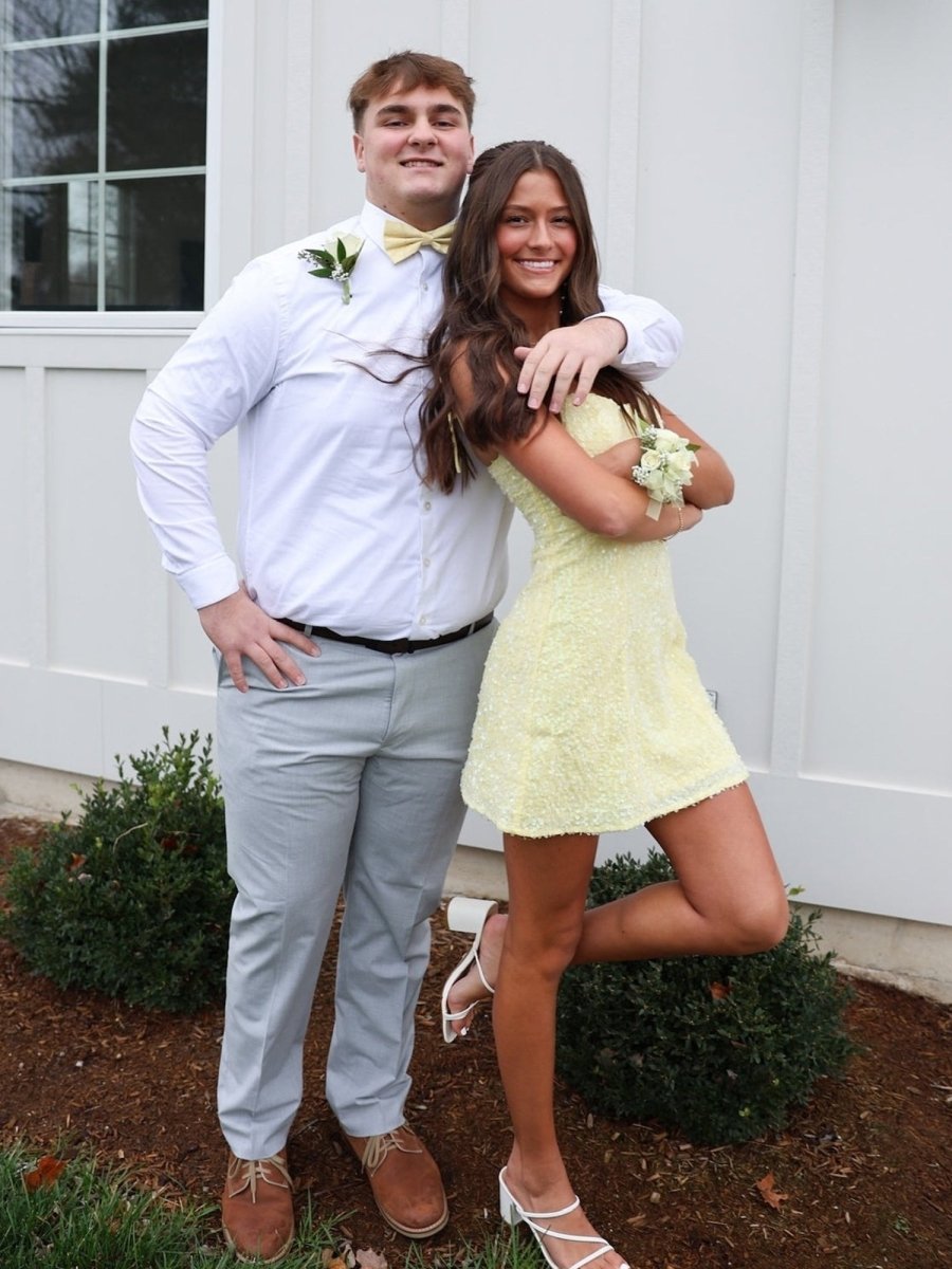 Omia | Yellow - Spaghetti Straps A Line Sequins Short Homecoming Dresses