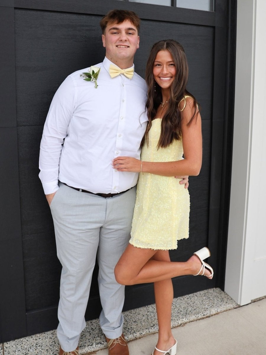 Omia | Yellow - Spaghetti Straps A Line Sequins Short Homecoming Dresses