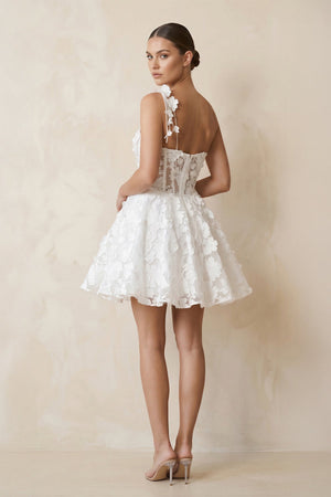 One - Shoulder A - Line Apliqued Mini Wedding Dress in White - KissProm Wedding Dresses
