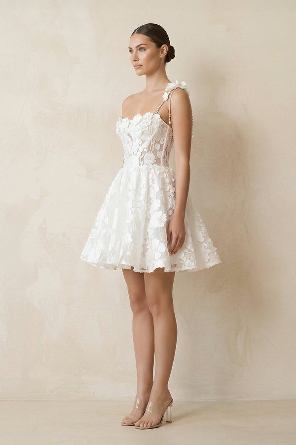 One - Shoulder A - Line Apliqued Mini Wedding Dress in White - KissProm Wedding Dresses