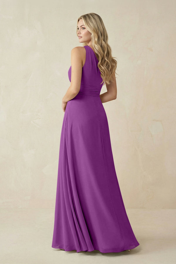 One - Shoulder A - Line Chiffon Bridesmaid Dress in Amethyst - KissProm Bridesmaid Dresses