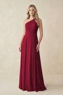 One - Shoulder A - Line Chiffon Bridesmaid Dress in Berry - KissProm Bridesmaid Dresses