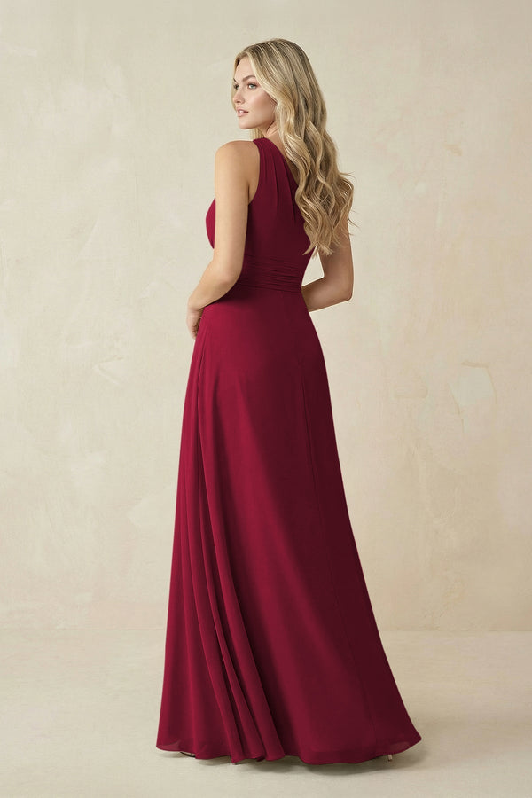 One - Shoulder A - Line Chiffon Bridesmaid Dress in Berry - KissProm Bridesmaid Dresses