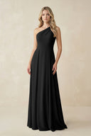 One - Shoulder A - Line Chiffon Bridesmaid Dress in Black - KissProm Bridesmaid Dresses