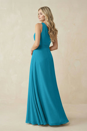 One - Shoulder A - Line Chiffon Bridesmaid Dress in Blue Jay - KissProm Bridesmaid Dresses