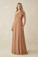 One - Shoulder A - Line Chiffon Bridesmaid Dress in Bronzer - KissProm Bridesmaid Dresses