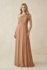 One - Shoulder A - Line Chiffon Bridesmaid Dress in Bronzer - KissProm Bridesmaid Dresses