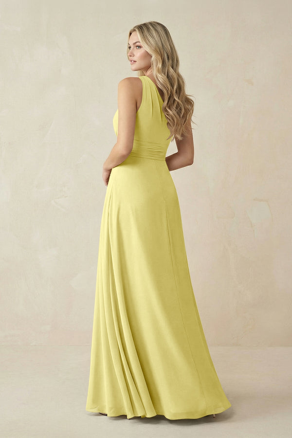 One - Shoulder A - Line Chiffon Bridesmaid Dress in Buttercup - KissProm Bridesmaid Dresses
