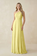 One - Shoulder A - Line Chiffon Bridesmaid Dress in Buttercup - KissProm Bridesmaid Dresses