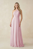 One - Shoulder A - Line Chiffon Bridesmaid Dress in Candy Pink - KissProm Bridesmaid Dresses