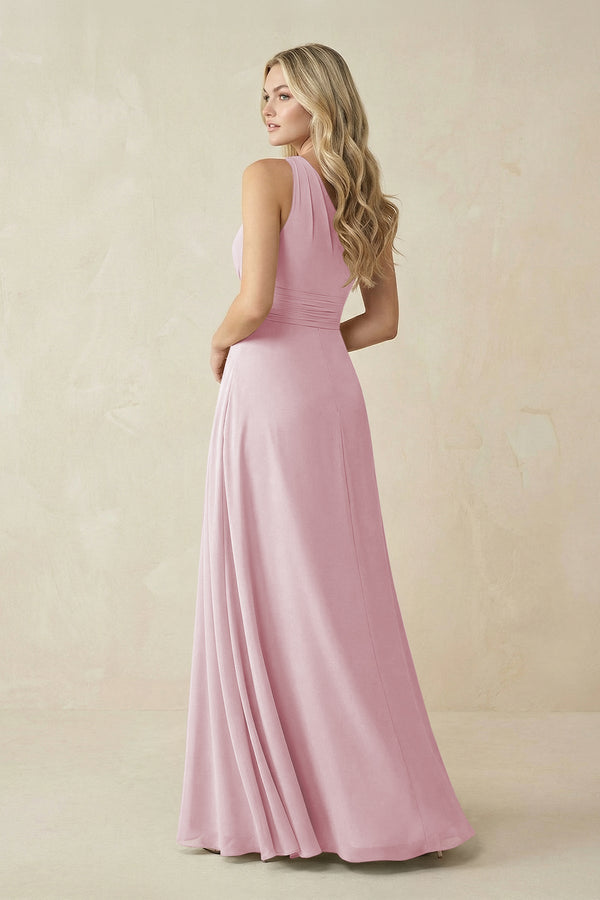 One - Shoulder A - Line Chiffon Bridesmaid Dress in Candy Pink - KissProm Bridesmaid Dresses