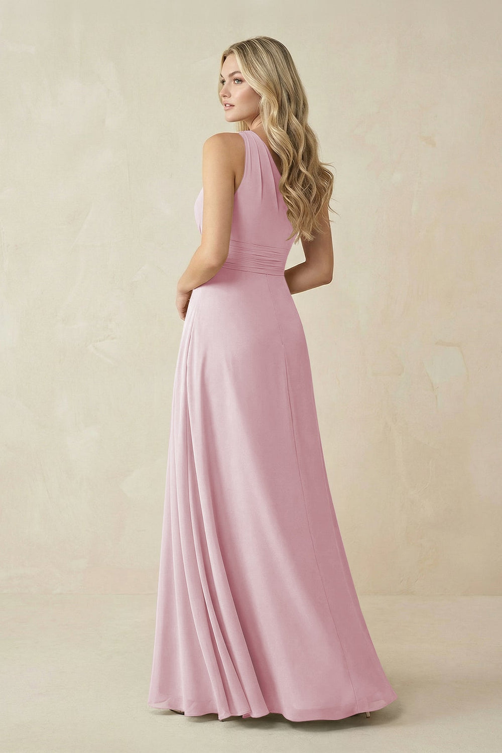 One - Shoulder A - Line Chiffon Bridesmaid Dress in Candy Pink - KissProm Bridesmaid Dresses