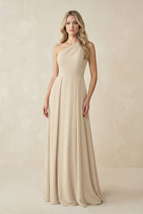 One - Shoulder A - Line Chiffon Bridesmaid Dress in Champagne - KissProm Bridesmaid Dresses