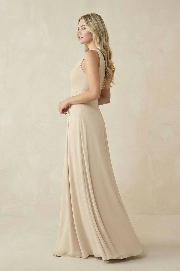 One - Shoulder A - Line Chiffon Bridesmaid Dress in Champagne - KissProm Bridesmaid Dresses