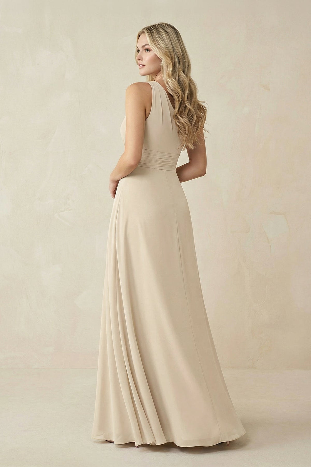 One - Shoulder A - Line Chiffon Bridesmaid Dress in Champagne - KissProm Bridesmaid Dresses