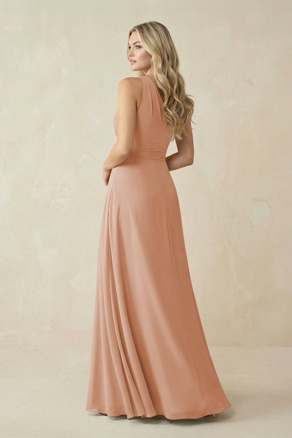 One - Shoulder A - Line Chiffon Bridesmaid Dress in Champagne Rose - KissProm Bridesmaid Dresses