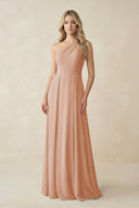 One - Shoulder A - Line Chiffon Bridesmaid Dress in Champagne Rose - KissProm Bridesmaid Dresses