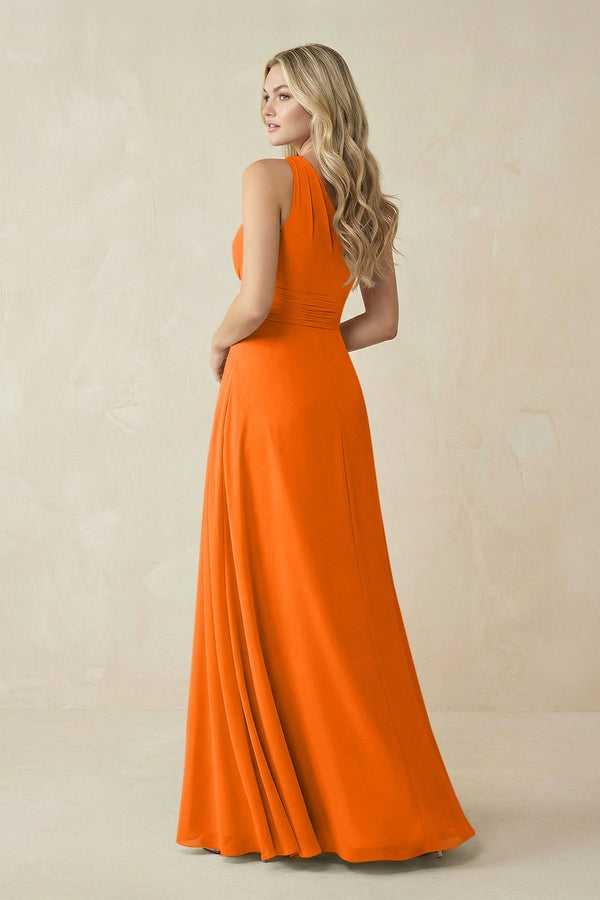 One - Shoulder A - Line Chiffon Bridesmaid Dress in Cinnamon - KissProm Bridesmaid Dresses