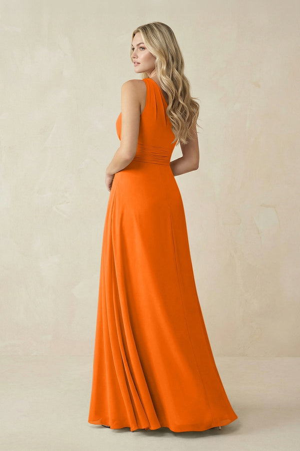 One - Shoulder A - Line Chiffon Bridesmaid Dress in Cinnamon - KissProm Bridesmaid Dresses